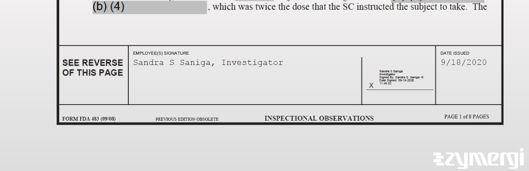 Sandra S. Saniga FDA Investigator 