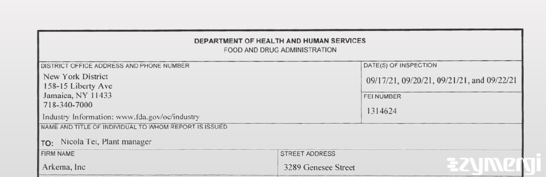 FDANews 483 Arkema Inc Sep 22 2021 top