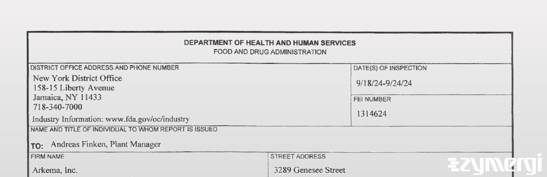 FDANews 483 Arkema Inc Sep 24 2024 top