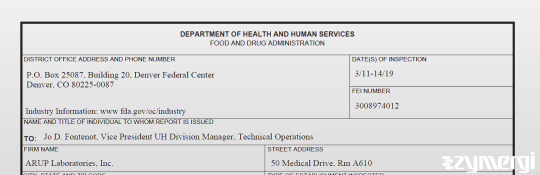 FDANews 483 ARUP Laboratories, Inc. Mar 14 2019 top