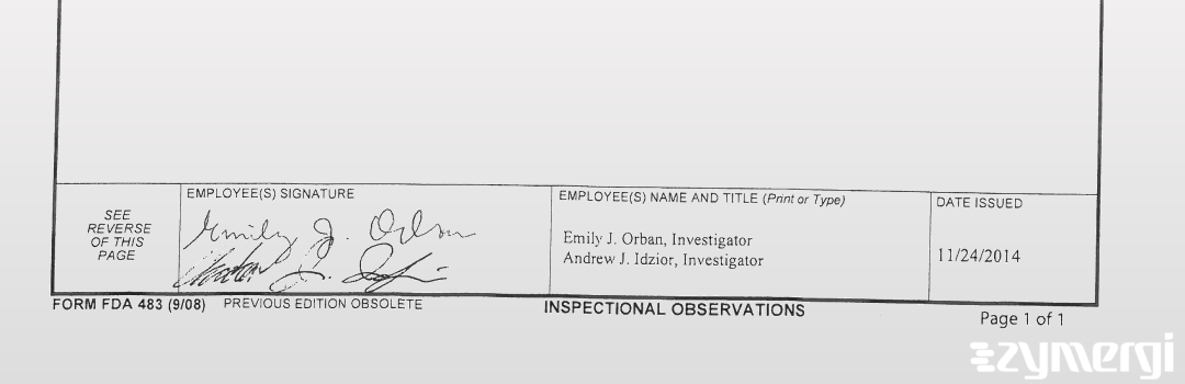 Emily J. Orban FDA Investigator Andrew J. Idzior FDA Investigator 