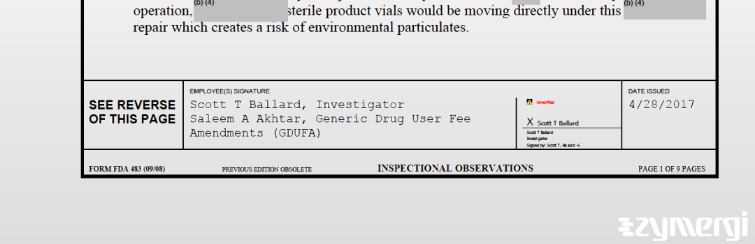 Scott T. Ballard FDA Investigator Saleem A. Akhtar FDA Investigator 
