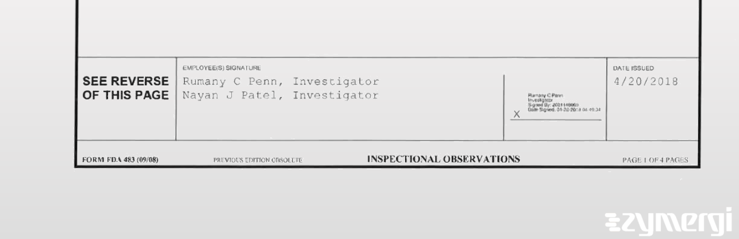 Rumany C. Penn FDA Investigator Nayan J. Patel FDA Investigator 