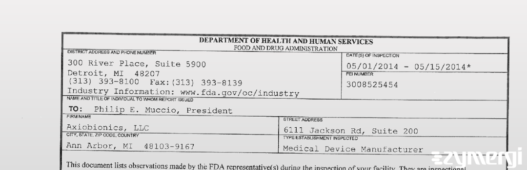 FDANews 483 Axiobionics, LLC May 15 2014 top