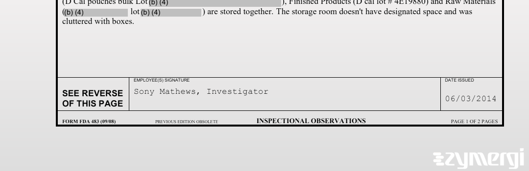 Sony Mathews FDA Investigator 