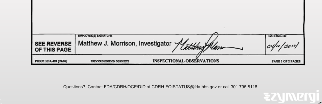 Matthew J. Morrison FDA Investigator 