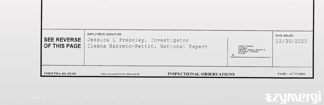Jessica L. Pressley FDA Investigator Ileana Barreto-Pettit FDA Investigator Jessica P. McAlister FDA Investigator 