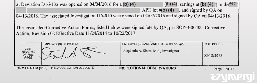 Stephanie A. Slater FDA Investigator 