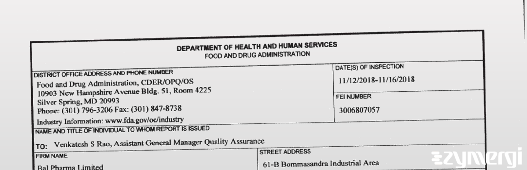 FDANews 483 Bal Pharma Limited- Unit 2 Nov 16 2018 top
