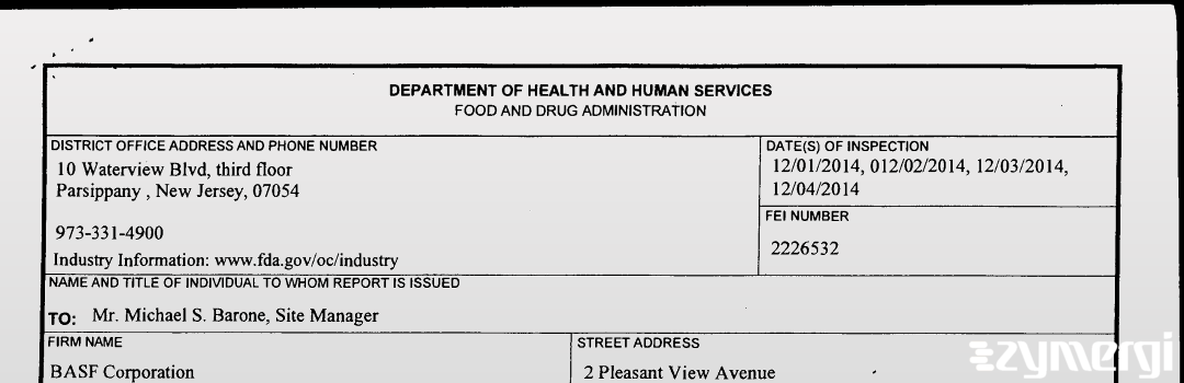 FDANews 483 BASF Corporation Dec 4 2014 top