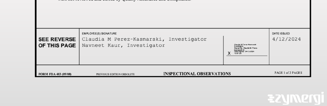 Claudia M. Perez-Kasmarski FDA Investigator Navneet Kaur FDA Investigator 