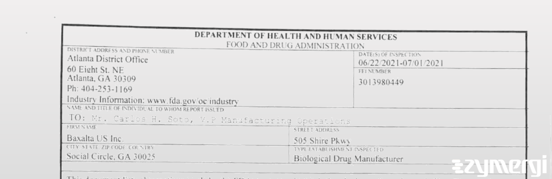 FDANews 483 Baxalta US Inc. Jul 1 2021 top