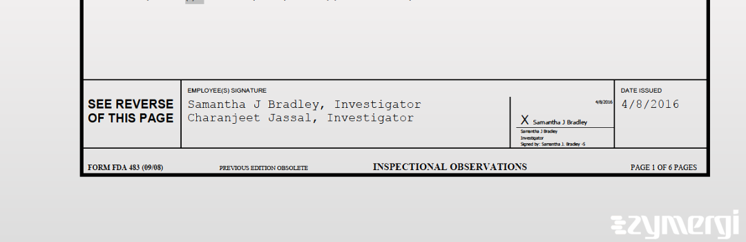 Samantha J. Bradley FDA Investigator Charanjeet Jassal FDA Investigator 