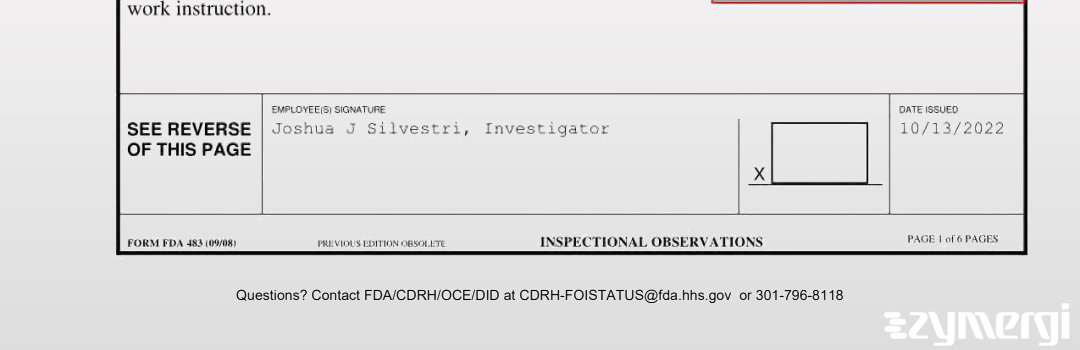 Joshua J. Silvestri FDA Investigator 