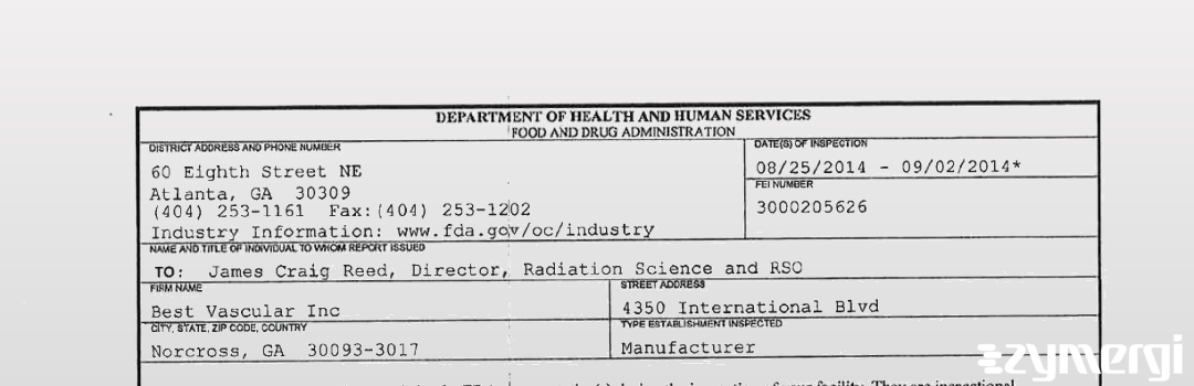 FDANews 483 Best Vascular, Inc Sep 2 2014 top