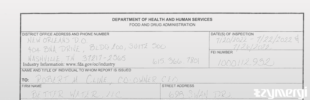 FDANews 483 Better Water LLC Jul 26 2022 top