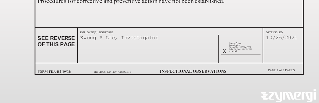 Kwong P. Lee FDA Investigator