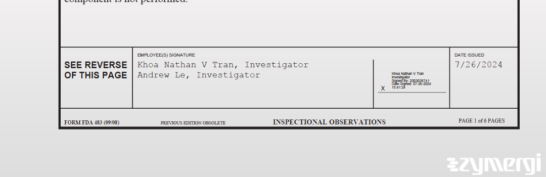 Andrew Le FDA Investigator Tran, Khoa Nathan V FDA Investigator 