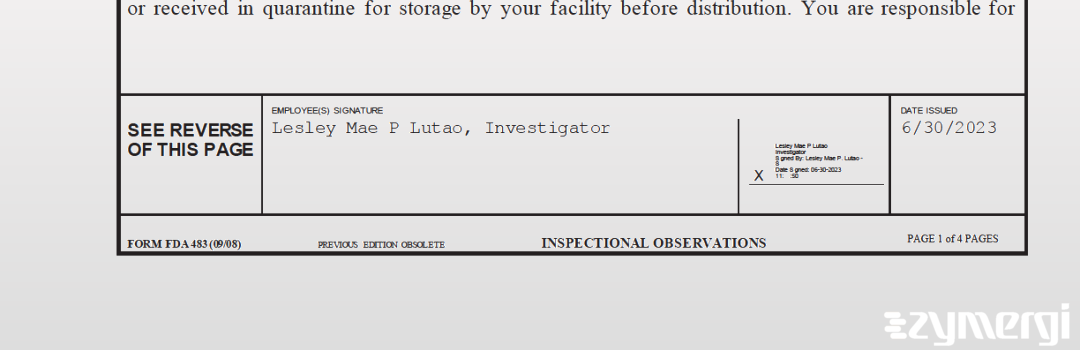 Lesley Mae Lutao FDA Investigator Lutao, Lesley Mae P FDA Investigator 