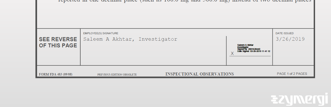 Saleem A. Akhtar FDA Investigator 