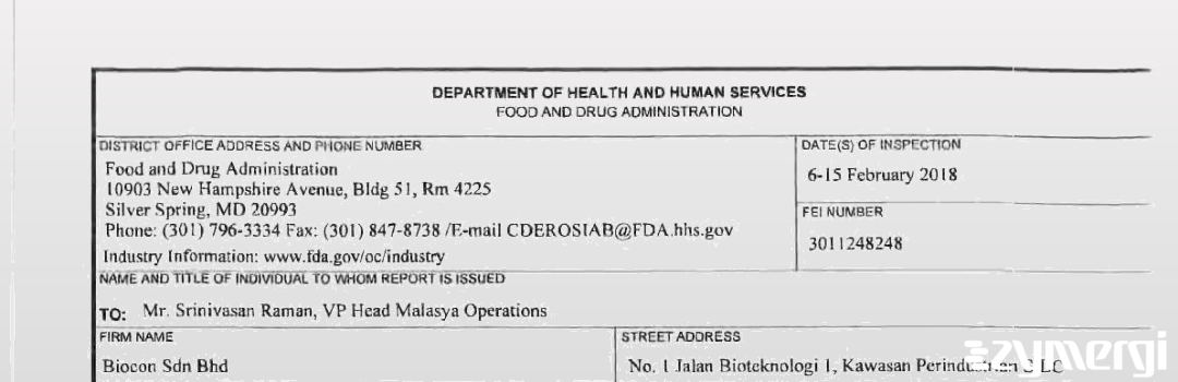 FDANews 483 Biocon Sdn Bhd Feb 15 2018 top