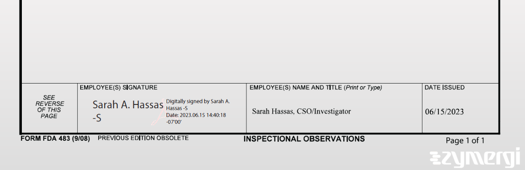 Sarah A. Hassas FDA Investigator 