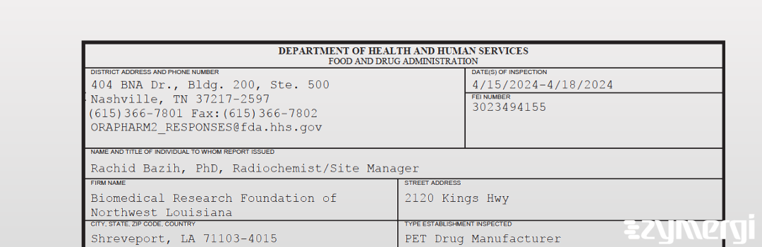 FDANews 483 Biomedical Research Foundation of Northwest Louisiana Apr 18 2024 top