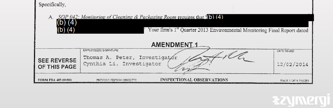 Thomas A. Peter FDA Investigator Medical Device Specialist Cynthia Li FDA Investigator Cynthia L. Aycock FDA Investigator