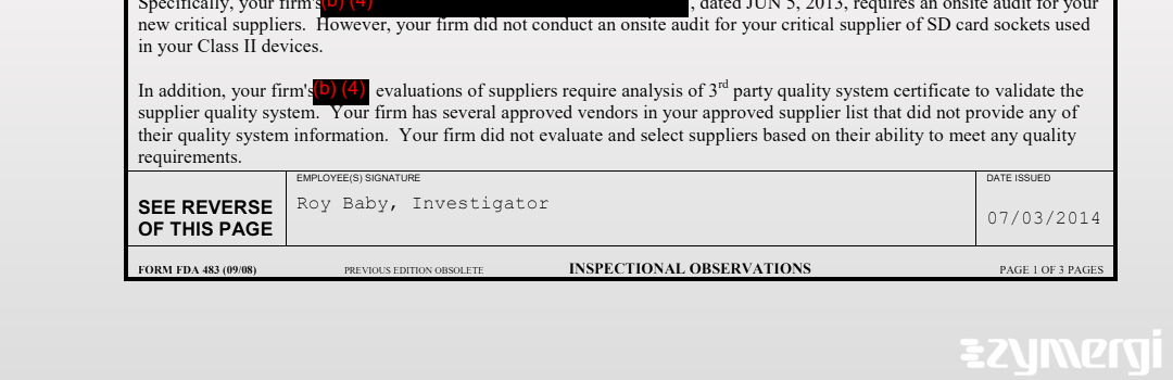 Roy Baby FDA Compliance Officer 