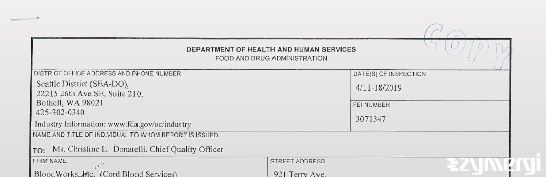 FDANews 483 Bloodworks Apr 18 2019 top
