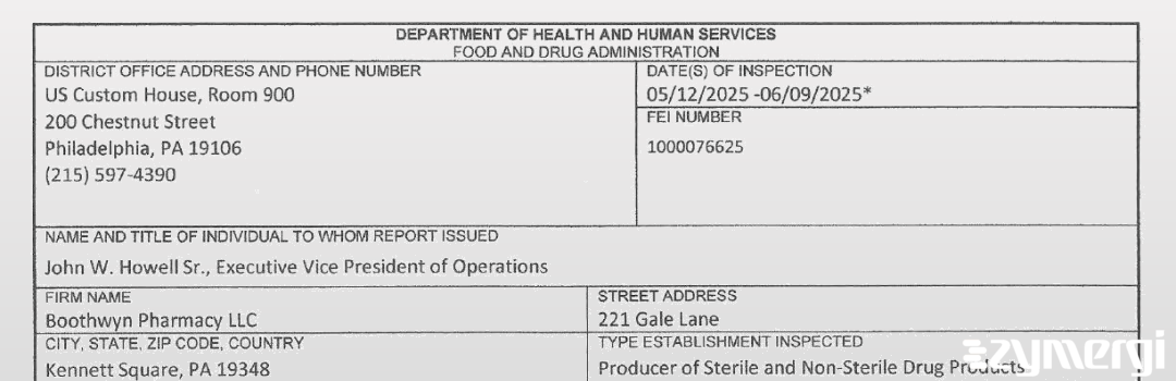 FDANews 483 Boothwyn Pharmacy LLC Jun 9 2025 top