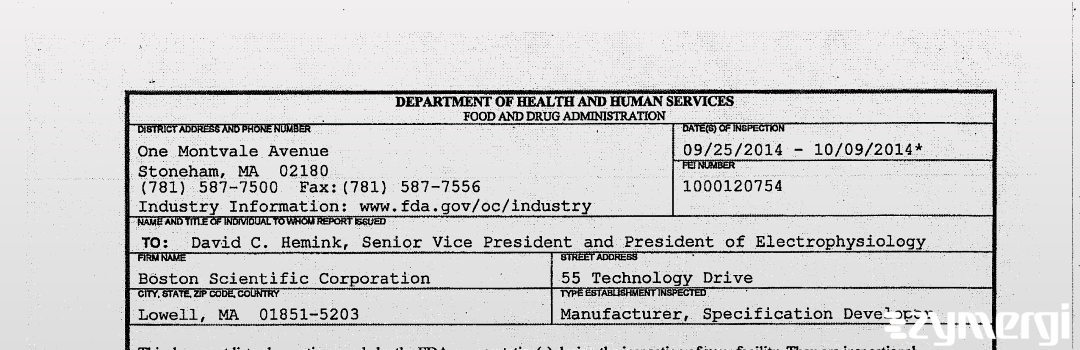 FDANews 483 Boston Scientific Corporation Oct 9 2014 top