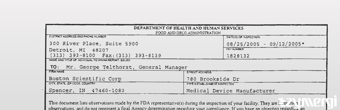 FDANews 483 Boston Scientific Corp. Sep 12 2005 top