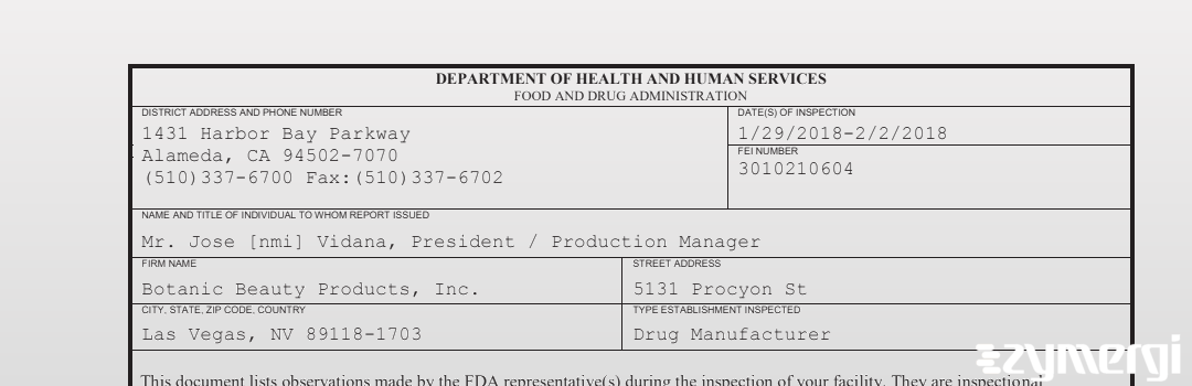 FDANews 483 Botanic Beauty Products, Inc. Feb 2 2018 top