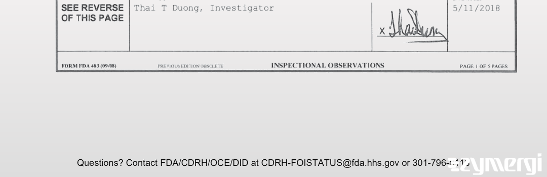 Thai T. Duong FDA Investigator 