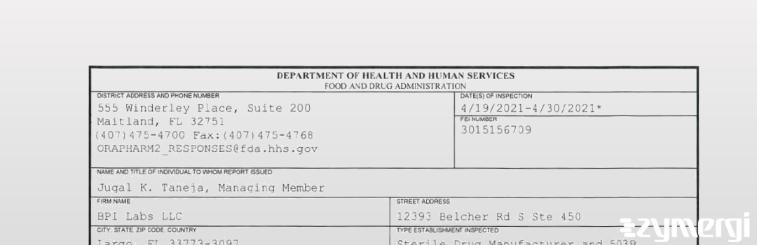 FDANews 483 BPI Labs LLC Apr 30 2021 top