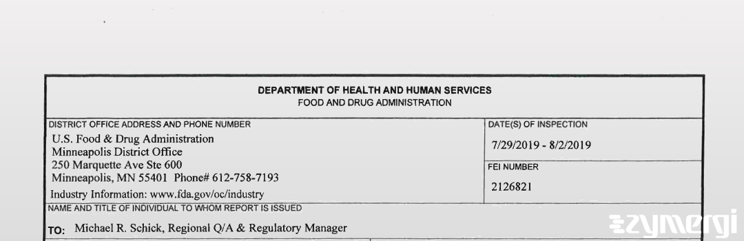 FDANews 483 Brenntag Great Lakes LLC Aug 2 2019 top