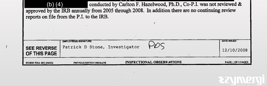 Patrick D. Stone FDA Investigator 