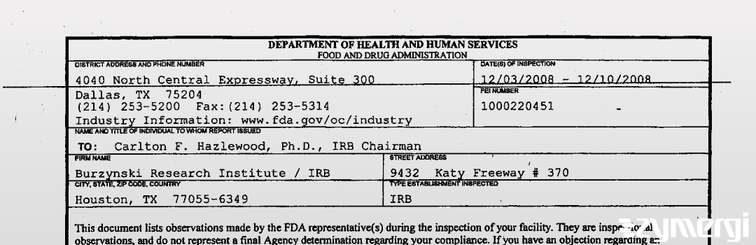 FDANews 483 BRI Institutional Review Board, Inc. Dec 10 2008 top