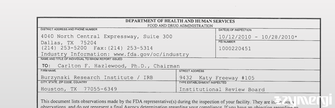 FDANews 483 BRI Institutional Review Board, Inc. Oct 28 2010 top