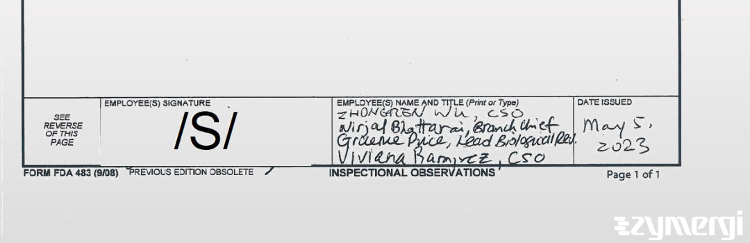 Zhongren Wu FDA Investigator Graeme E. Price FDA Investigator Viviana R. Ramirez FDA Investigator Nirjal Bhattarai FDA Investigator 