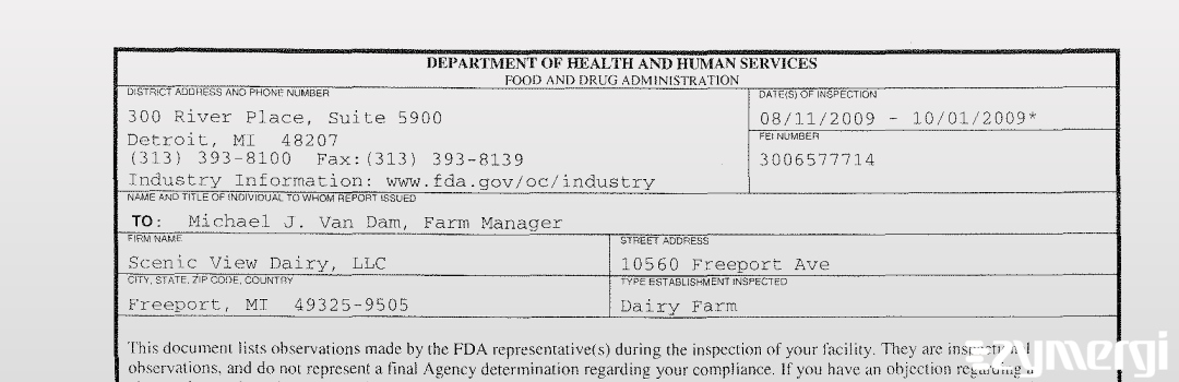 FDANews 483 Brook View Dairy, L.L.C. Oct 1 2009 top