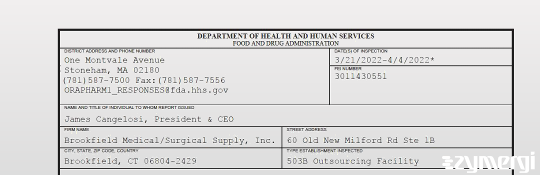 FDANews 483 Brookfield Medical/Surgical Supply, Inc. Apr 4 2022 top