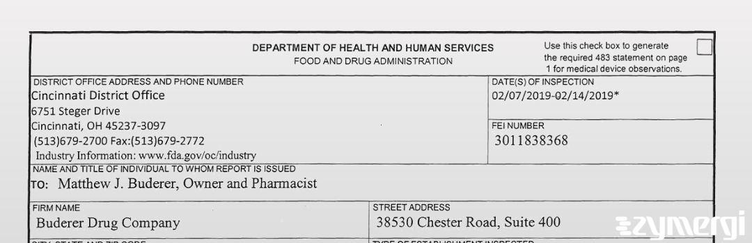 FDANews 483 Buderer Drug Company Feb 14 2019 top