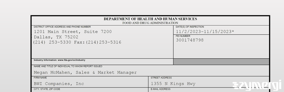 FDANews 483 BWI Companies, Inc Nov 15 2023 top