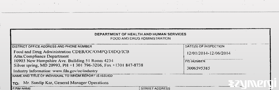 FDANews 483 Cadila Healthcare Limited (Zyfine) Dec 6 2014 top
