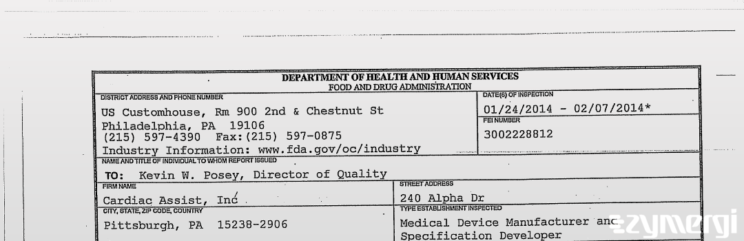 FDANews 483 Cardiac Assist, Inc Feb 7 2014 top