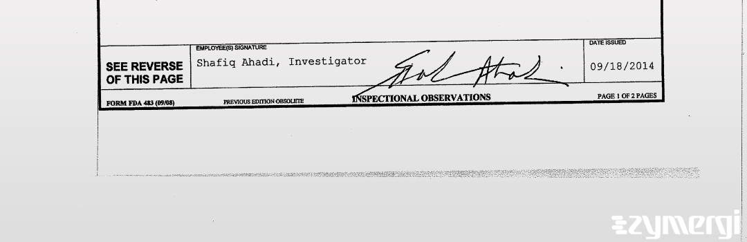 Shafiq Ahadi FDA Investigator