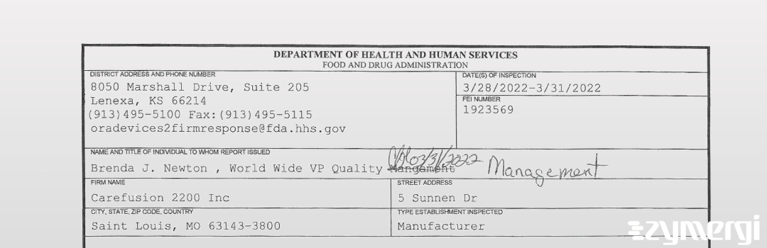 FDANews 483 Carefusion 2200 Inc Mar 31 2022 top