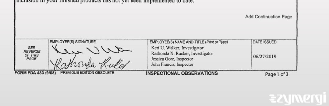 Rashonda N. Rucker FDA Investigator Keri U. Walker FDA Investigator